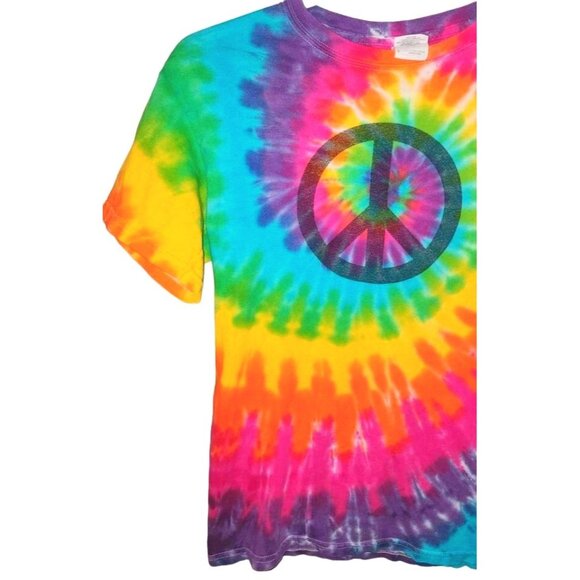 Gildan Heavy Cotton Tie-Dye Peace Sign T-Shirt S - Picture 2 of 9